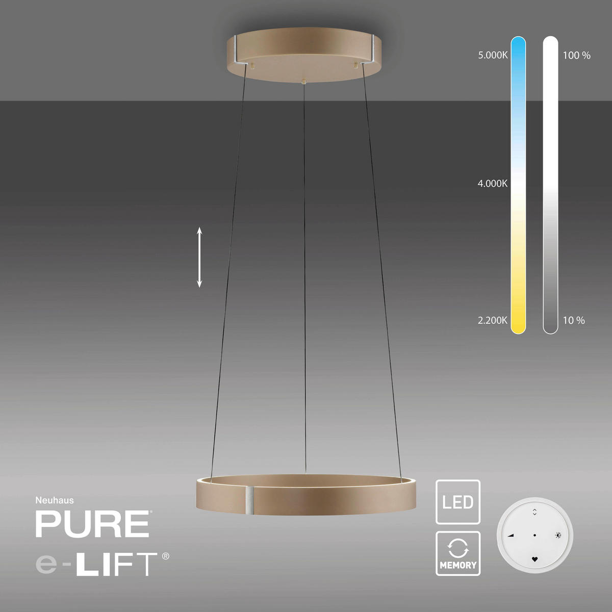 LED-PENDELLEUCHTE PURE E-Clipse 50/50/350 cm   - Bronzefarben, MODERN, Kunststoff/Metall (50/50/350cm) - Neuhaus PURE