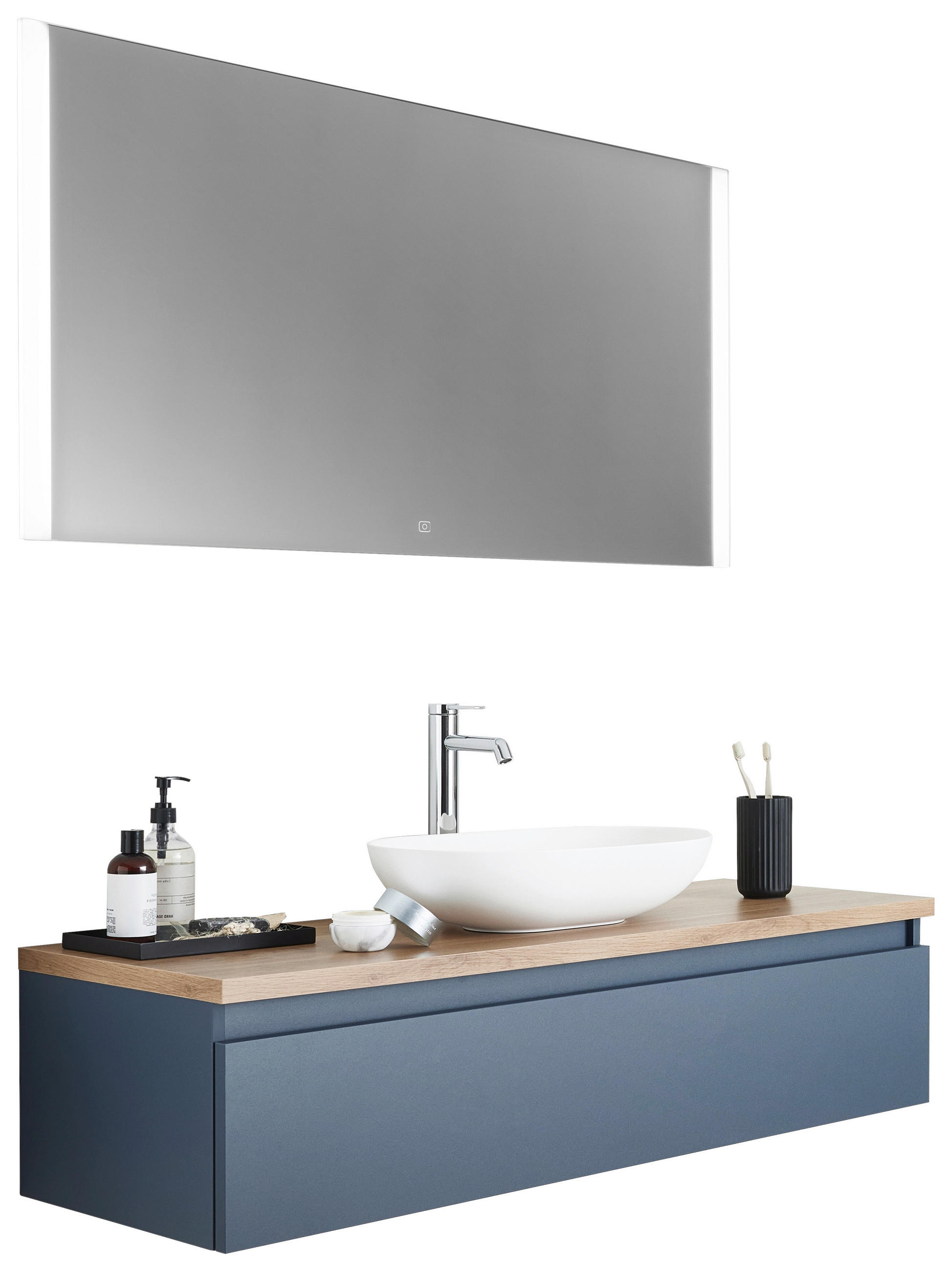 BADEZIMMER 3-teilig  in 120,8 cm  - Blau/Eichefarben, KONVENTIONELL, Holzwerkstoff/Stein (120,8cm) - b-collection