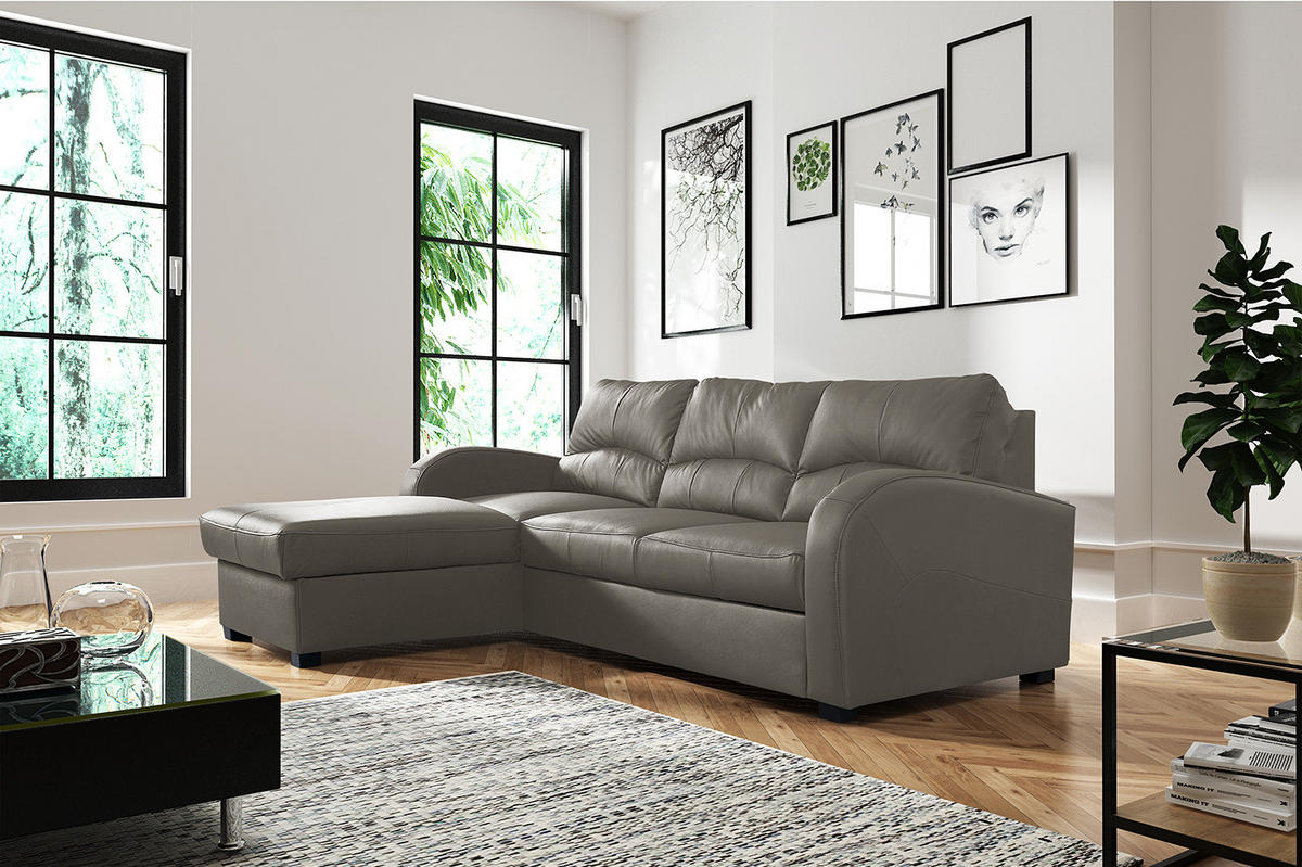 ECKSOFA in Lederlook Echtleder Schlammfarben  - Schlammfarben/Schwarz, Design, Leder/Kunststoff (168/227cm) - Livetastic