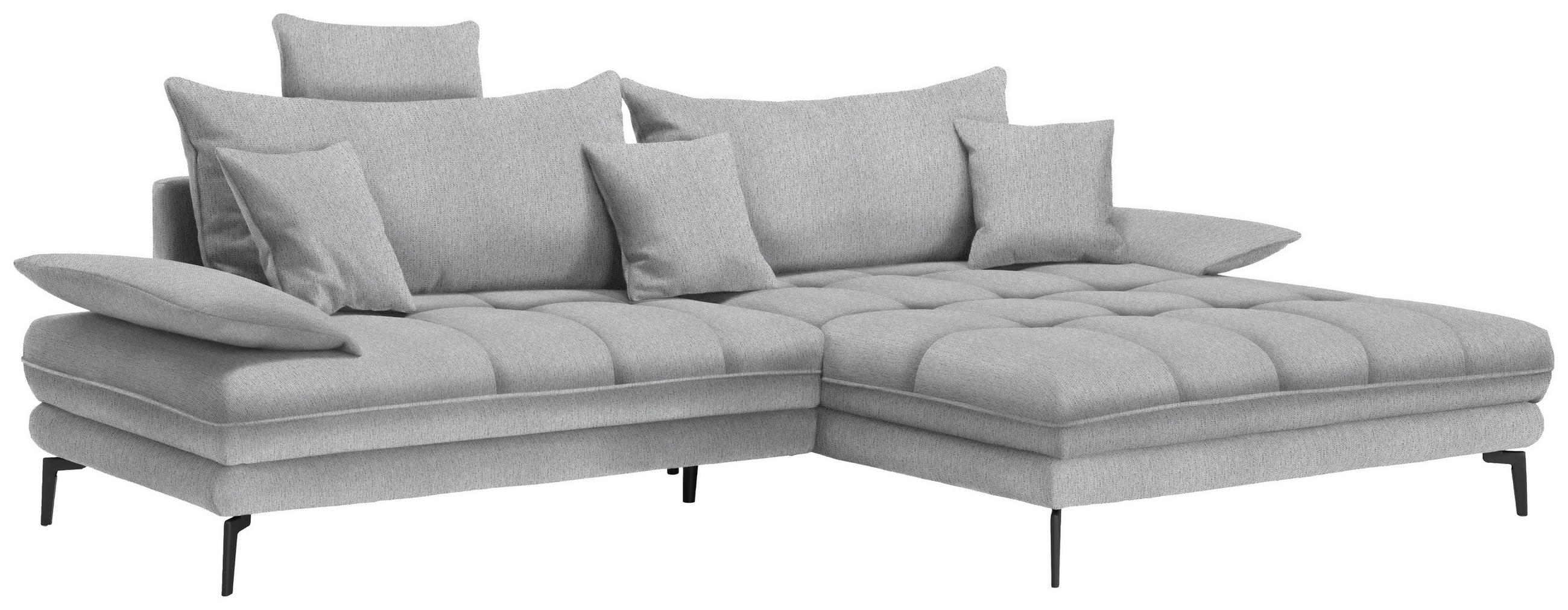 ECKSOFA PRATO Silberfarben Webstoff  - Silberfarben/Schwarz, MODERN, Textil/Metall (292/176cm) - MID.YOU