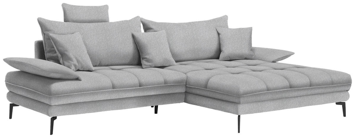 ECKSOFA PRATO Silberfarben Webstoff  - Silberfarben/Schwarz, MODERN, Textil/Metall (292/176cm) - MID.YOU