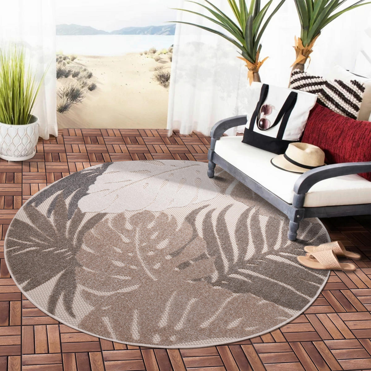 PREPROGA ZA ZUNANJO UPORABO  Floral      200 cm   tkano  rjava, bež  - bež/rjava, Trendi, umetna masa/tekstil (200cm)