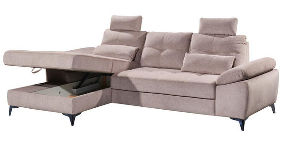 ECKSOFA Rosa Mikrovelours  - Chromfarben/Schwarz, KONVENTIONELL, Kunststoff/Textil (170/270cm) - Carryhome