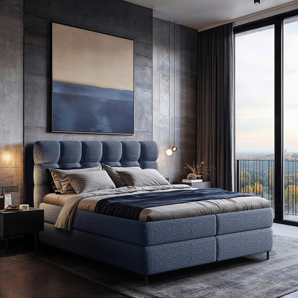 BOXSPRINGBETT 160/200 cm  in Dunkelblau  - Schwarz/Dunkelblau, Trend, Textil/Metall (160/200cm) - Esposa