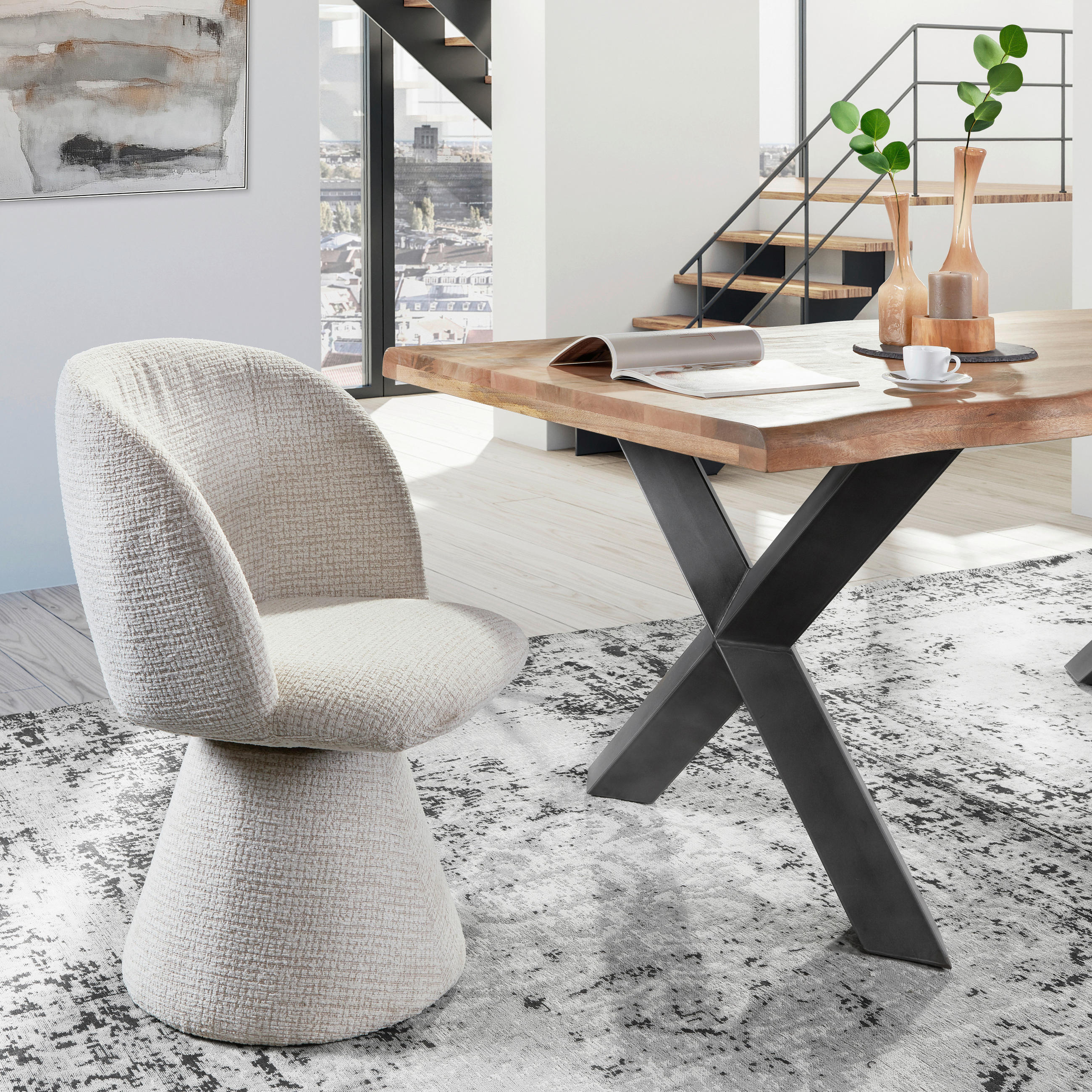 STUHL - Beige/Weiß, MODERN, Textil (58/85/57cm) - Livetastic