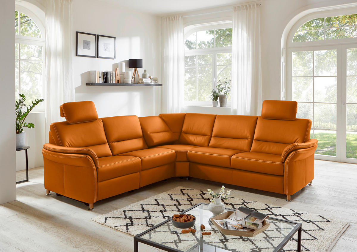ECKSOFA in Echtleder Orange  - Eichefarben/Beige, Konventionell, Leder/Holz (262/262cm) - Beldomo Premium