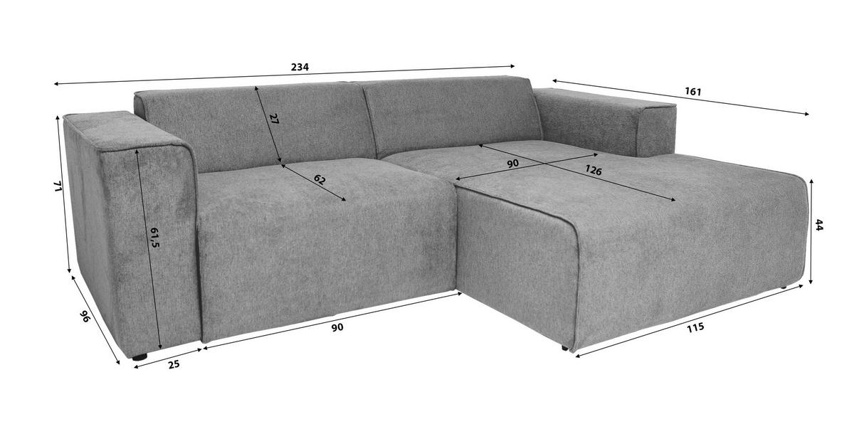 ECKSOFA Olivgrün Struktur  inkl.  - Schwarz/Olivgrün, Design, Kunststoff/Textil (234/161cm) - P & B
