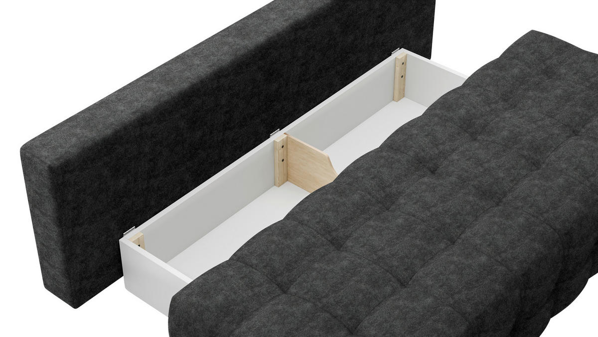SCHLAFSOFA in Velours Grau  - Schwarz/Grau, KONVENTIONELL, Kunststoff/Textil (209/96/100cm) - Stylife