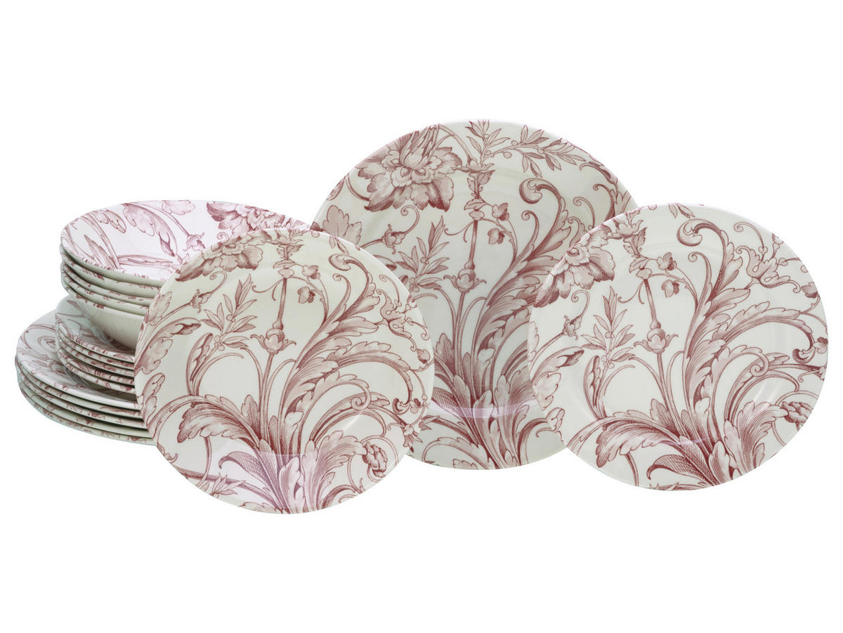 SERVIS Venecia Blue 18 delar  - vit/gammelrosa, Basics, keramik (31/30/32cm) - Creatable