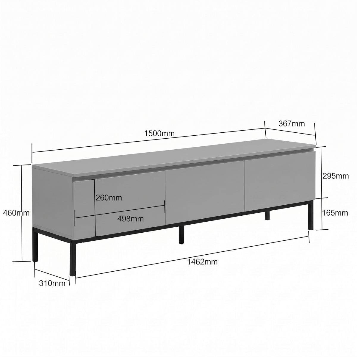 TV-BÄNK  150/46/37 cm 3 låda(or) stående  - grå/svart, Design, metall/trämaterial (150/46/37cm) - Livetastic