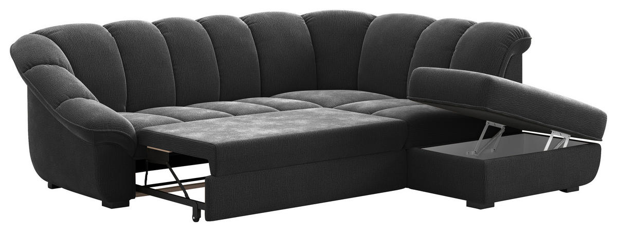 ECKSOFA Schwarz Chenille Bettkasten, Schlaffunktion, Rücken echt  - Schwarz, KONVENTIONELL, Kunststoff/Textil (260/222cm) - Welnova