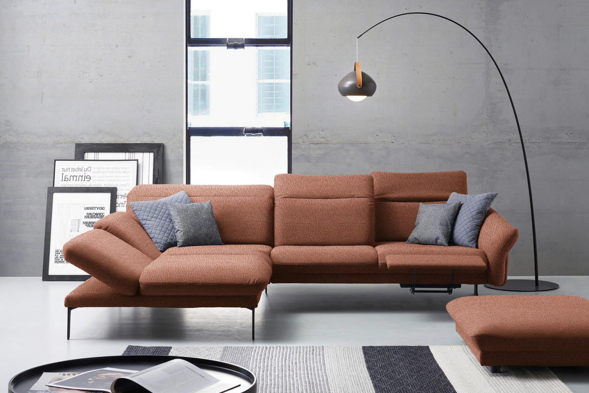 ECKSOFA in Webstoff Terracotta  - Anthrazit/Terracotta, Design, Textil/Metall (203/299cm) - Himolla