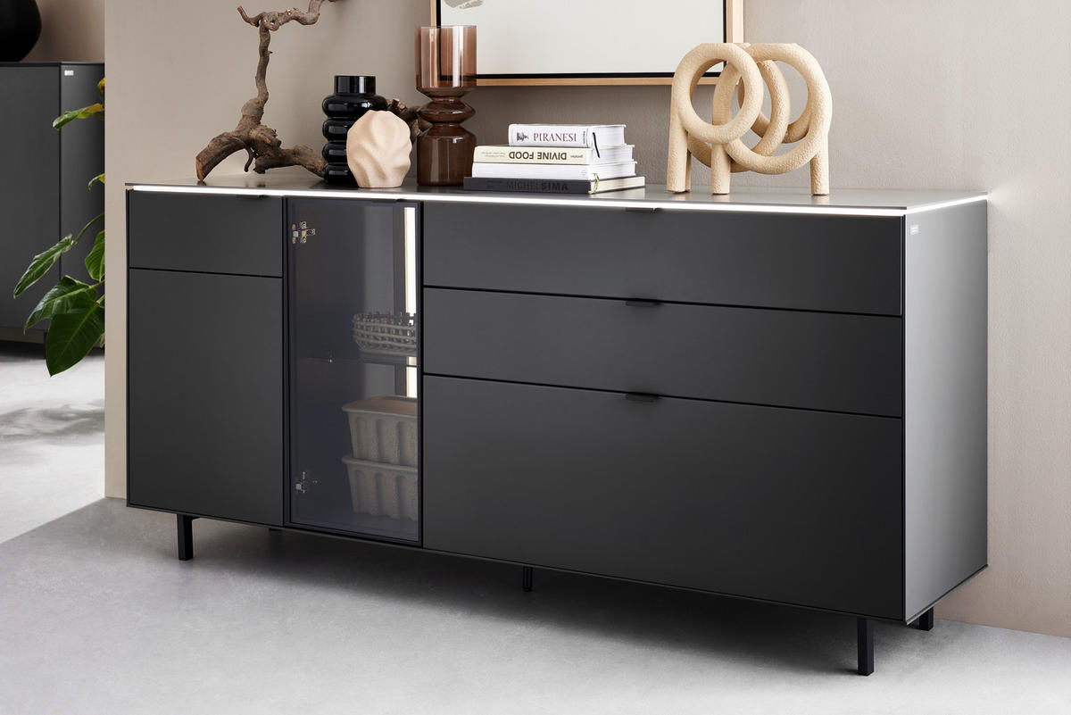 SIDEBOARD RIANI 186,2/86,1/46 cm 3 Schublade(n)  - Anthrazit/Schwarz, Design, Glas/Holz (186,2/86,1/46cm) - Dieter Knoll