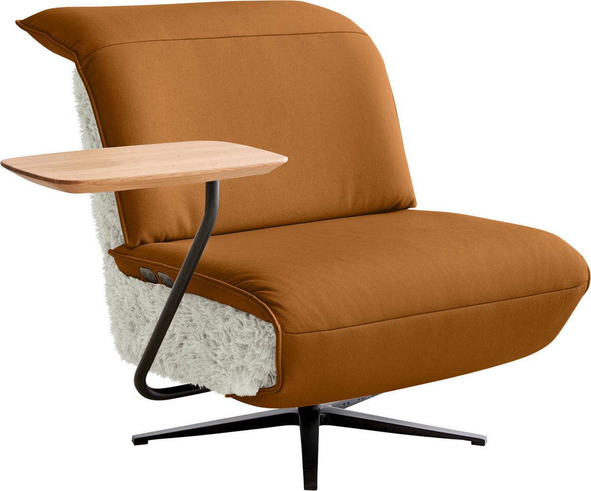 SESSEL in Hochflor Echtleder Goldfarben, Beige  - Beige/Goldfarben, Design, Leder/Textil (84/65/91cm) - Koinor