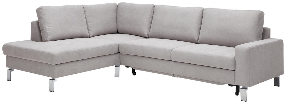 ECKSOFA in Flachgewebe Hellgrau  - Chromfarben/Hellgrau, Design, Textil/Metall (200/276cm) - Hom`in