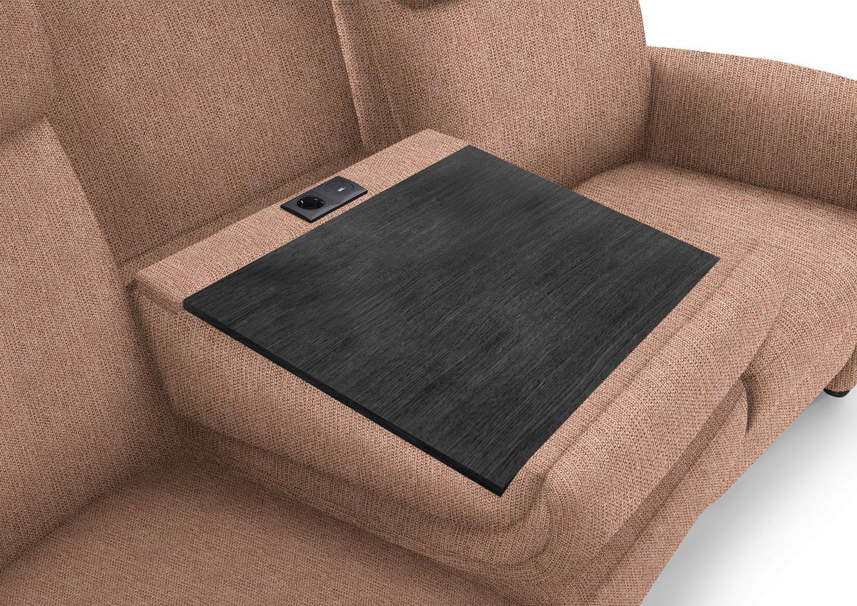 TRAPEZSOFA Flachgewebe Aprikose Rücken echt, Ablage  - Aprikose/Schwarz, KONVENTIONELL, Textil/Metall (219/107/97cm) - Pure Home Comfort