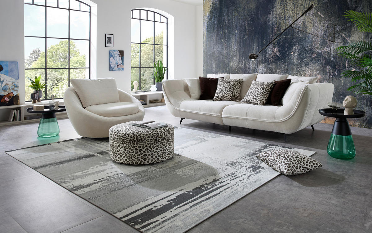 POHOVKA BIG SOFA, textil, krémová, černá, bílá - bílá/tmavě hnědá, Design, kov/textil (275/80/123cm) - Stylife