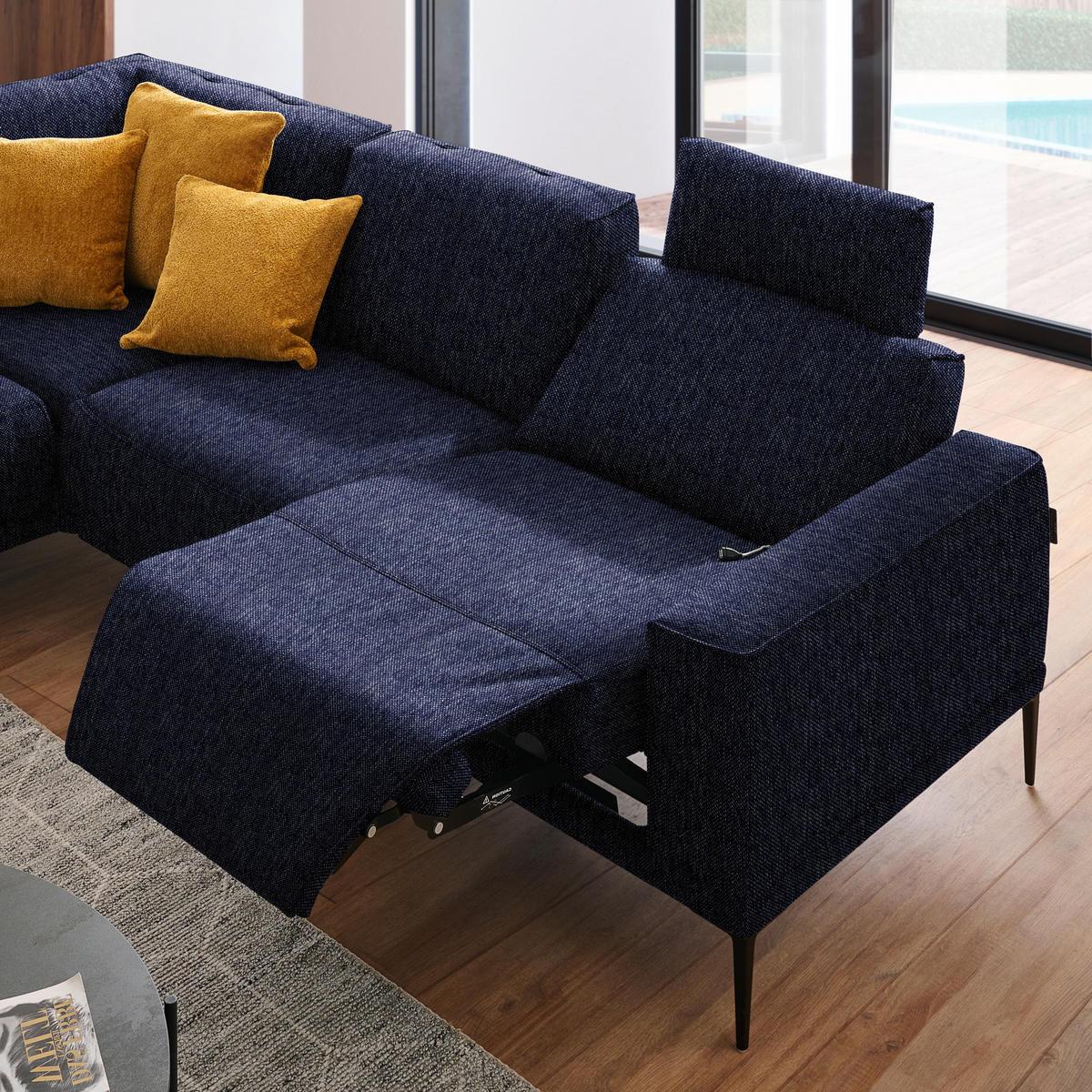 ECKSOFA  in Flachgewebe Dunkelblau  210/260 cm  - Schwarz/Dunkelblau, Design, Textil/Metall (210/260cm) - Johann Jakob