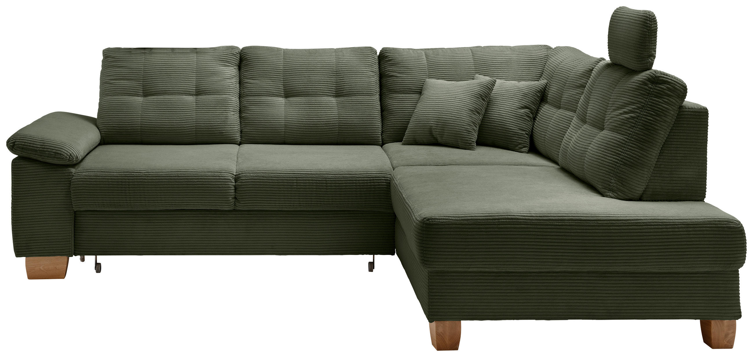 ECKSOFA Dunkelgrün Cord  - Dunkelgrün/Naturfarben, MODERN, Holz/Textil (274/206cm) - Livetastic