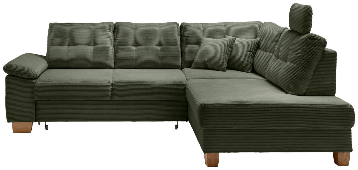 ECKSOFA in Cord Dunkelgrün  - Dunkelgrün/Naturfarben, Modern, Holz/Textil (274/206cm) - Livetastic