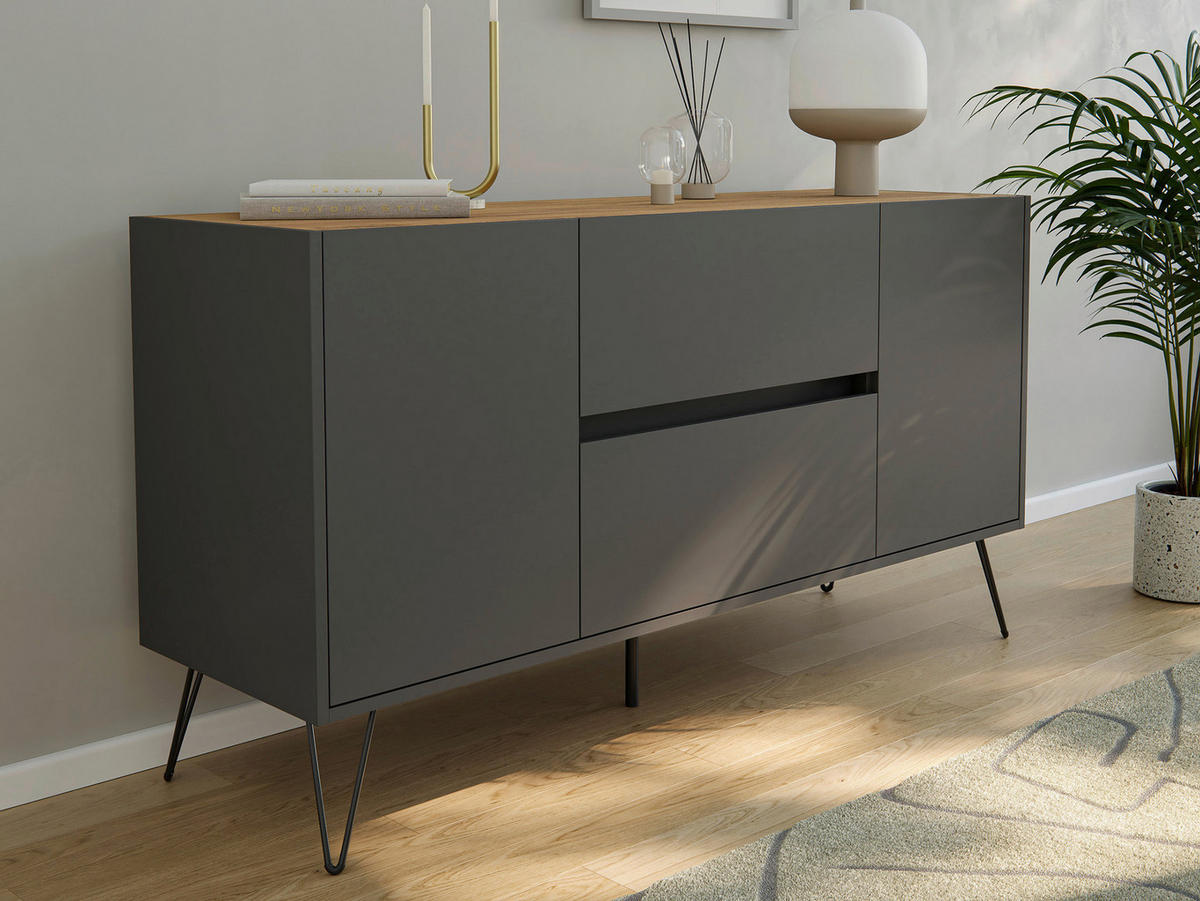 SIDEBOARD Posseik Industrial 139/75,8/42 cm 2 Schublade(n)  - Eichefarben/Graphitfarben, Design, Holzwerkstoff/Metall (139/75,8/42cm) - MID.YOU