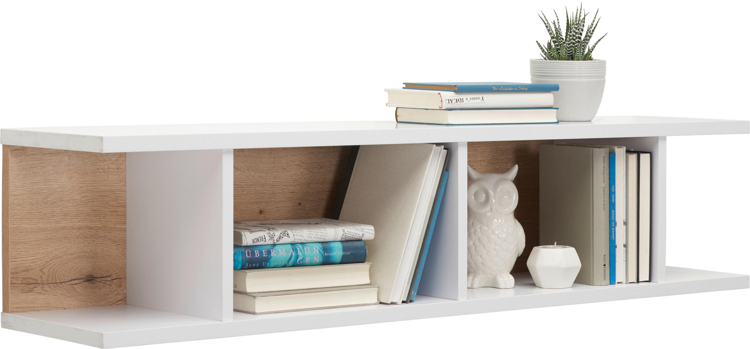 Hom`in NÁSTĚNNÁ POLICE, bílá, barvy dubu, 125/28/27 cm