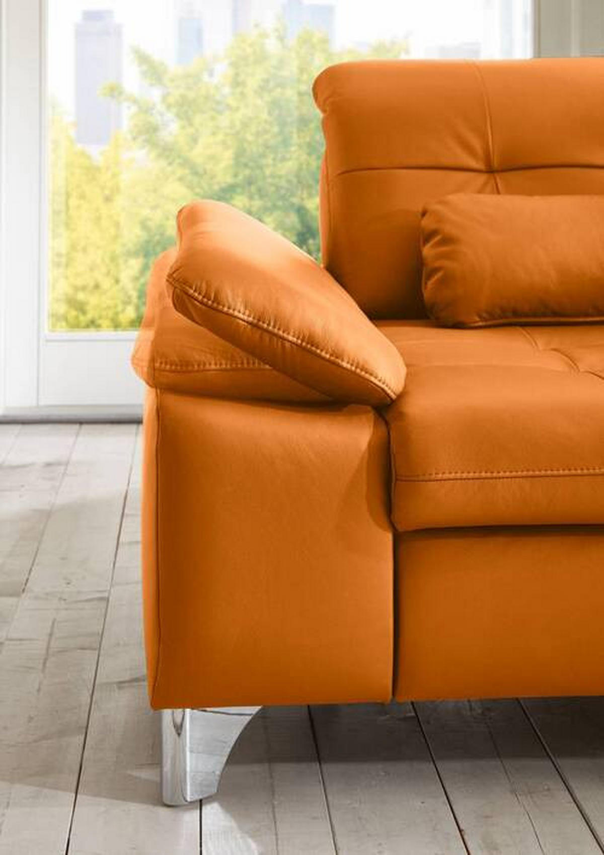 ECKSOFA in Echtleder Orange  - Alufarben/Orange, Design, Leder/Metall (309/211cm) - Beldomo Speed