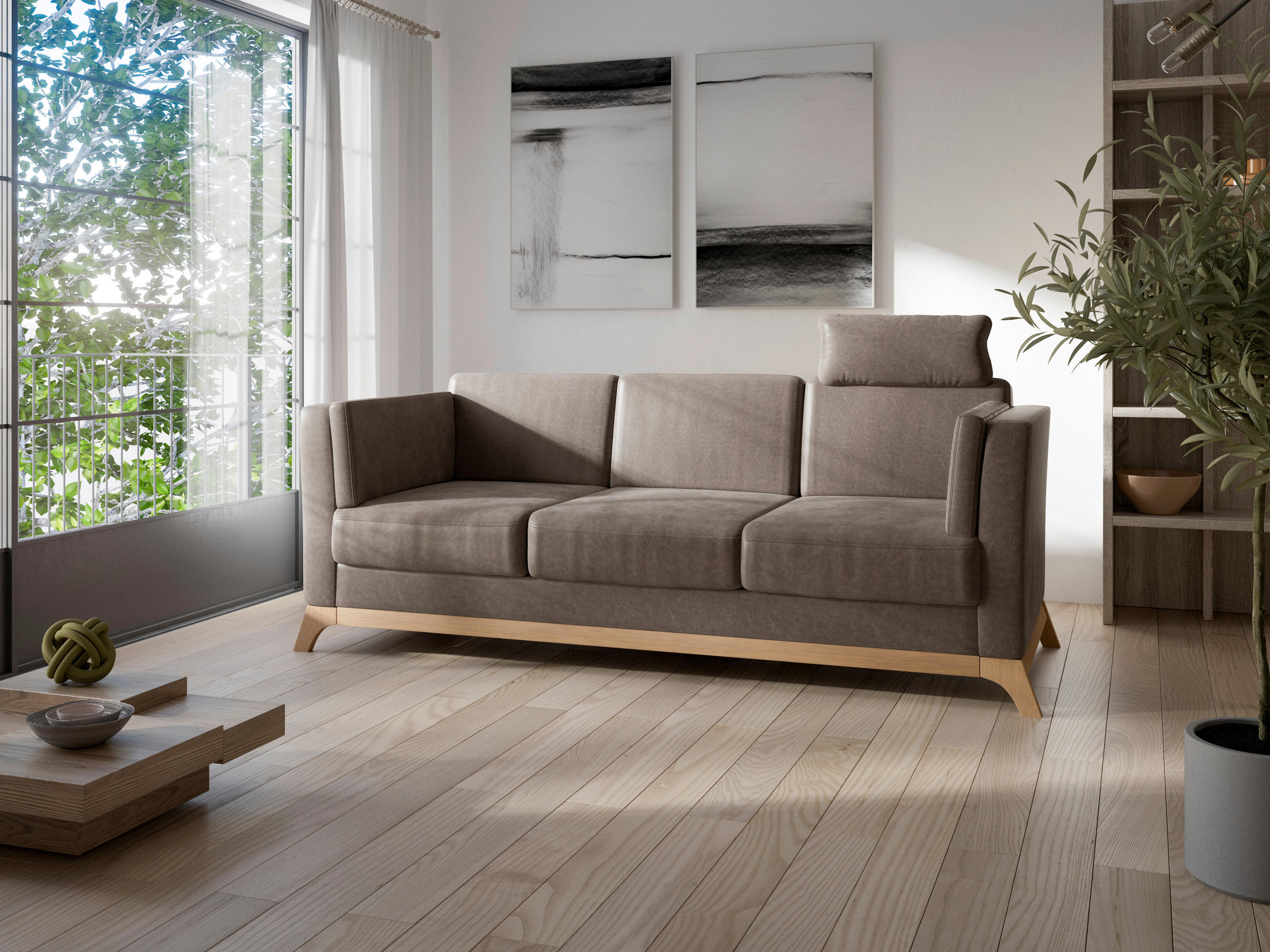 TROJMIESTNA POHOVKA, textil, hnedá - hnedá/farba duba, Konventionell, drevo/textil (213/84/93cm) - Sit & More