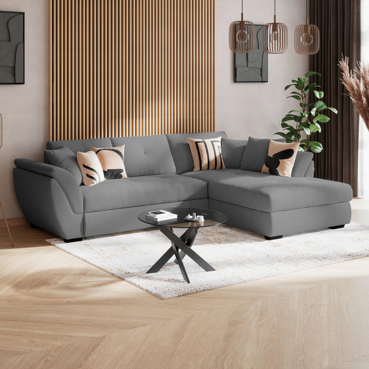 ECKSOFA Anthrazit  - Anthrazit/Schwarz, Konventionell, Textil (278/187cm) - MID.YOU