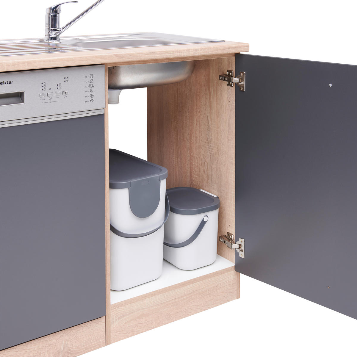KÜCHENBLOCK 310 cm   in Grau, Eichefarben  - Eichefarben/Grau, Basics, Holzwerkstoff (310cm) - Respekta