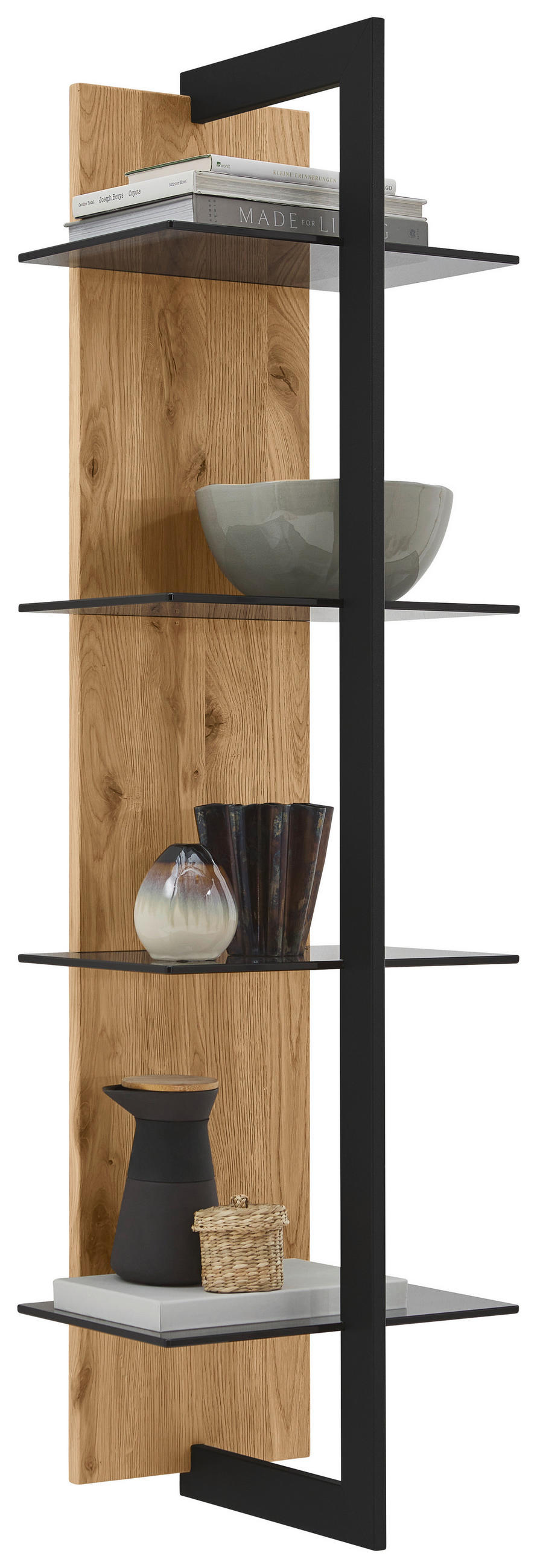 WANDREGAL  38,4/145,1/33 cm  - Eichefarben/Graphitfarben, Natur, Glas/Holz (38,4/145,1/33cm) - Valdera