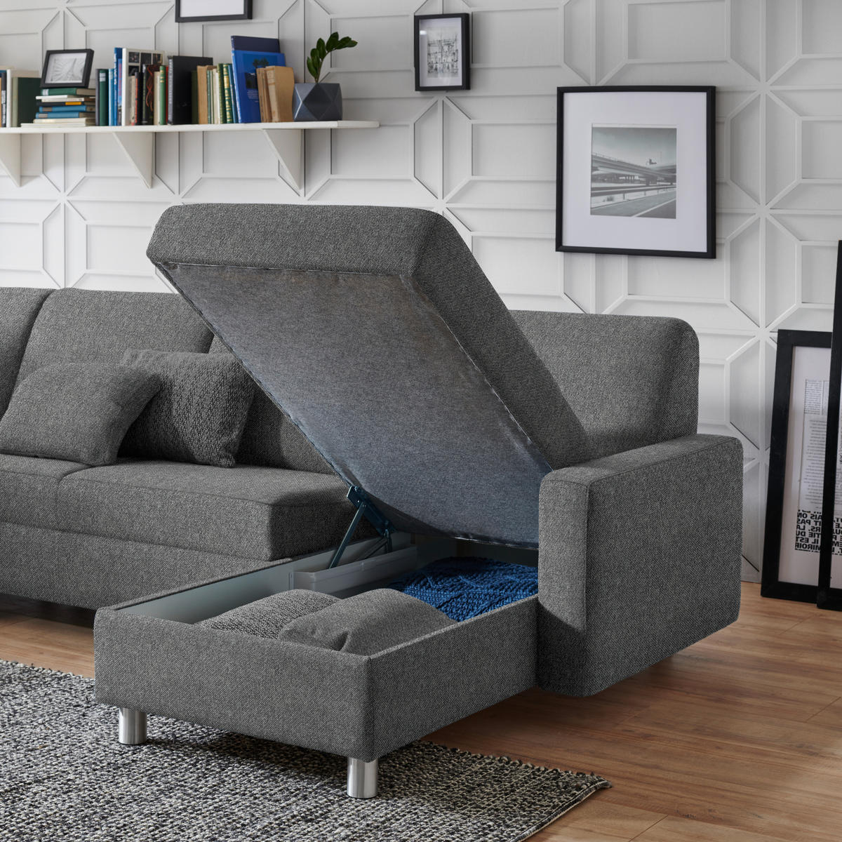 WOHNLANDSCHAFT in Chenille Grau  - Alufarben/Grau, KONVENTIONELL, Kunststoff/Textil (236/323/158cm) - Sedda