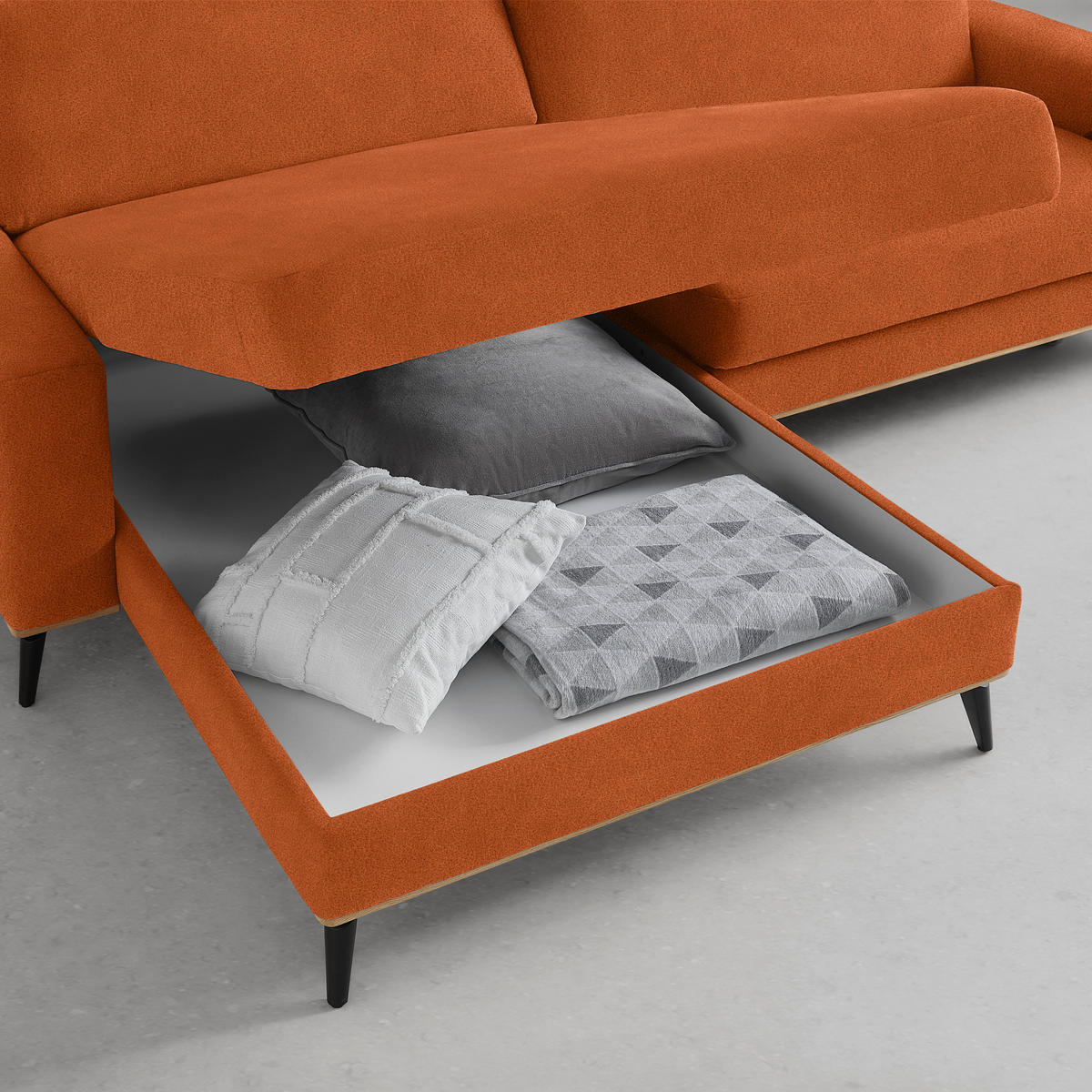 ECKSOFA Lederlook, Mikrofaser Orange  - Schwarz/Orange, Konventionell, Holz/Textil (167/87/234cm) - MID.YOU