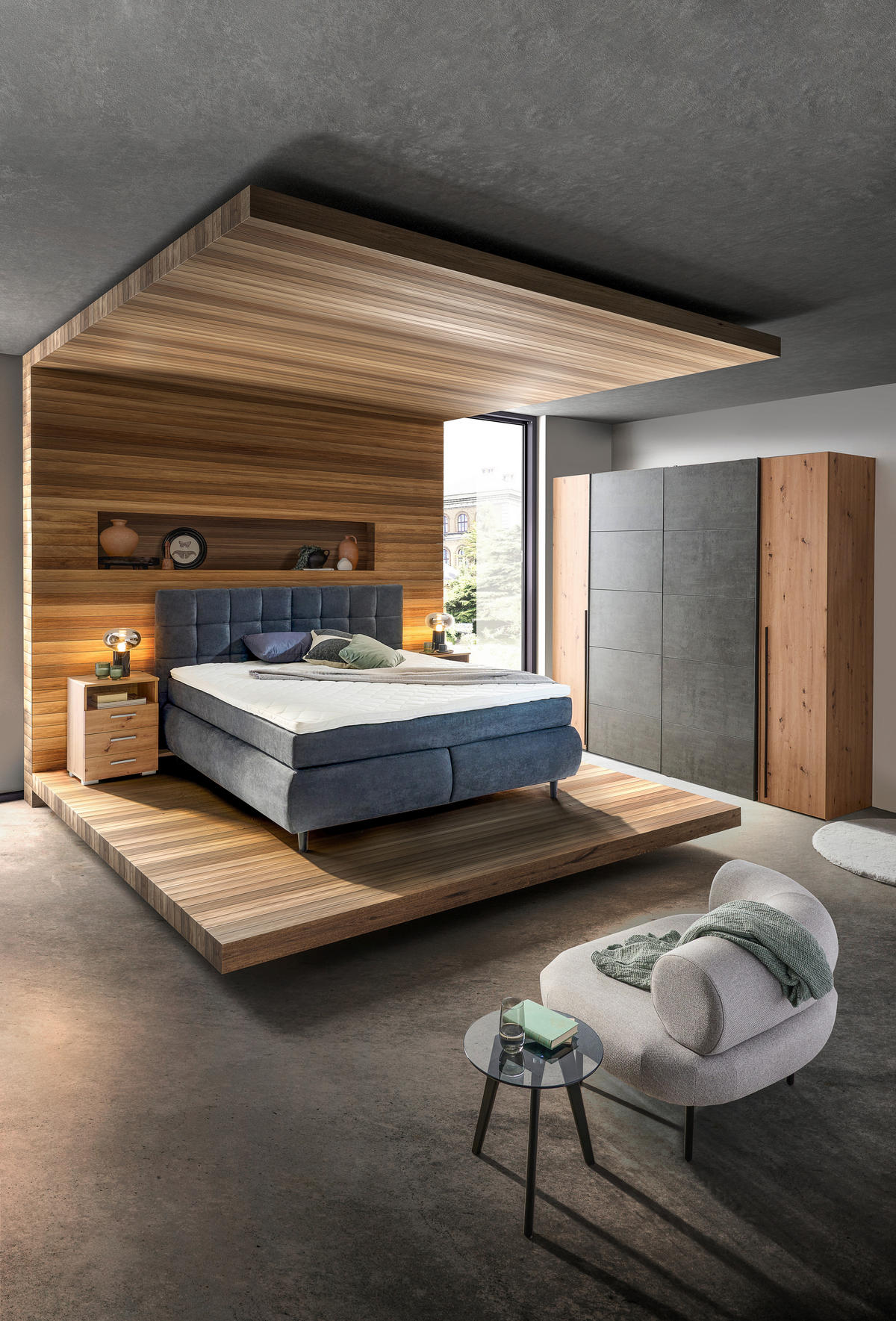 BOXSPRINGBETT 180/200 cm  in Anthrazit  - Anthrazit/Schwarz, KONVENTIONELL, Holz/Textil (180/200cm) - Ti'me