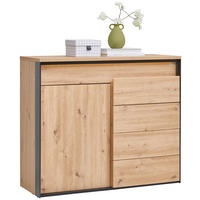 KOMODA, černá, dub artisan, 111/95/41 cm - černá/dub artisan, Konvenční, kompozitní dřevo/plast (111/95/41cm) - Voleo