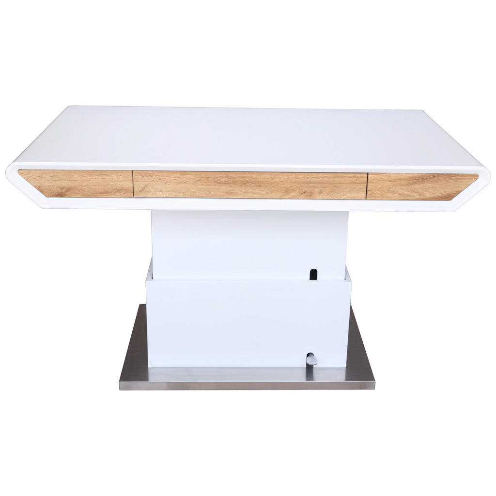 Thumbnail - Livetastic Couchtisch, Weiß, Eiche, Metall, Holzwerkstoff, 2 Schubladen, rechteckig, Sockel, 70x49.5-77.5x130 cm, höhenv...