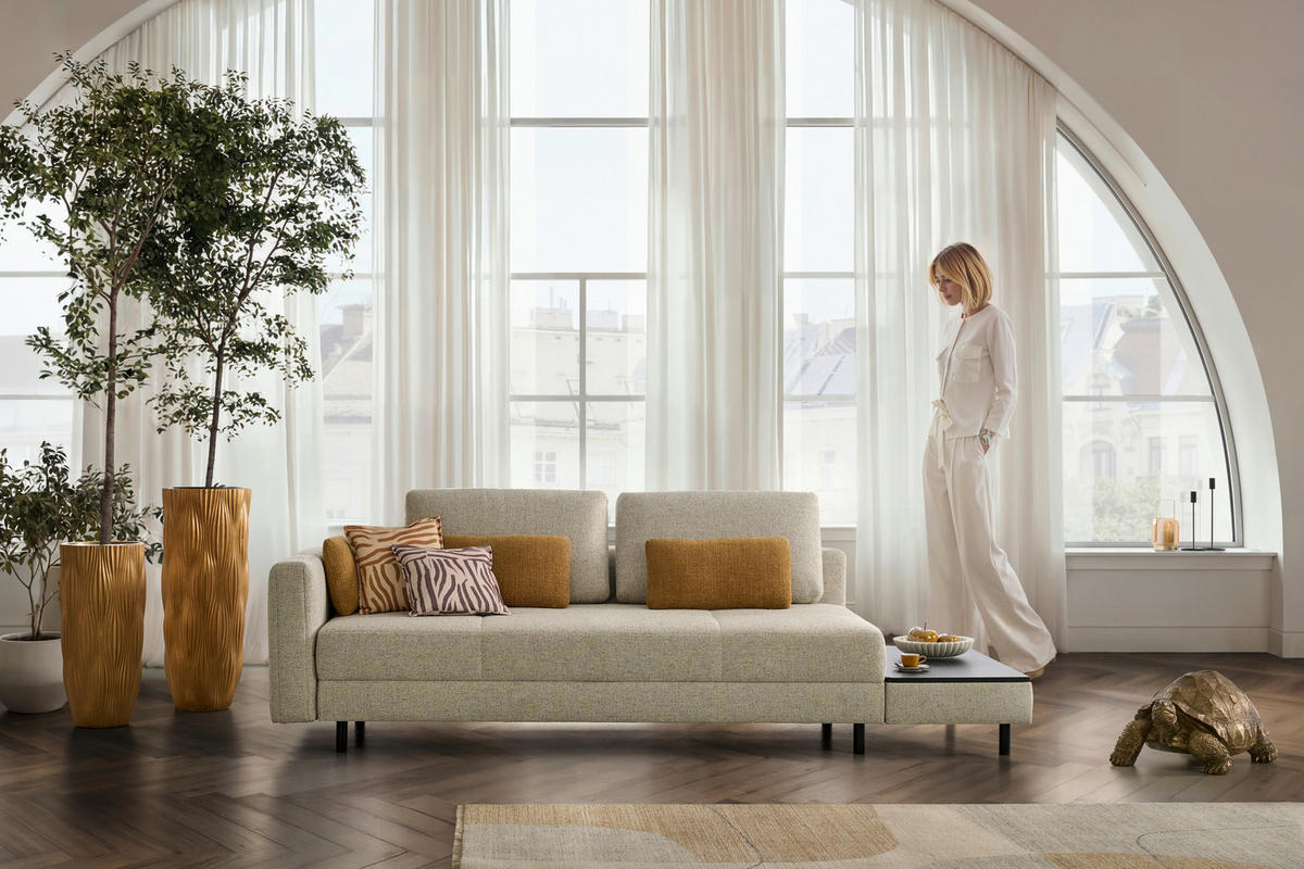 LIEGE  in Webstoff Creme  - Eiche dunkel/Creme, Design, Holz/Textil (217/92/107cm) - Joka