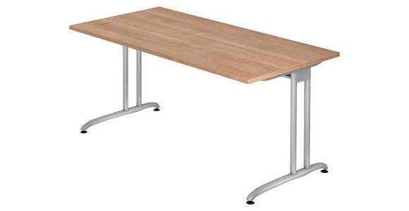 SCHREIBTISCH 160/80/72 cm  in Nussbaumfarben  - Silberfarben/Nussbaumfarben, KONVENTIONELL, Holzwerkstoff/Metall (160/80/72cm) - Venda