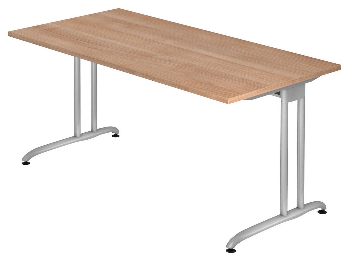 SCHREIBTISCH 160/80/72 cm  in Nussbaumfarben  - Silberfarben/Nussbaumfarben, KONVENTIONELL, Holzwerkstoff/Metall (160/80/72cm) - Venda