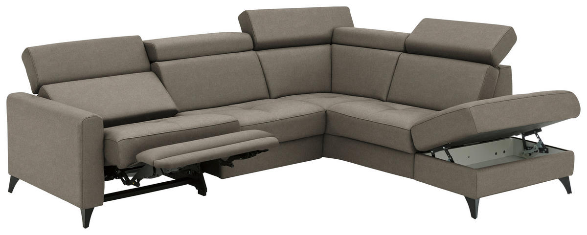 ECKSOFA Flachgewebe Graubraun  - Graubraun/Schwarz, Konventionell, Textil/Metall (276/214cm) - Beldomo System