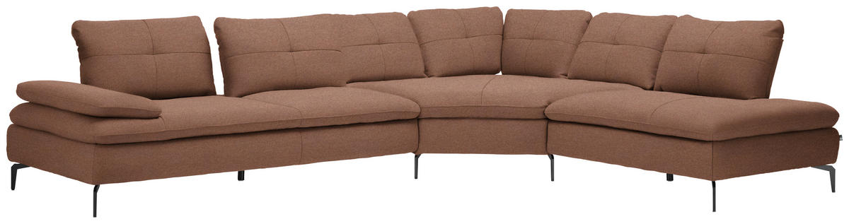 ECKSOFA in Flachgewebe Braun  - Schwarz/Braun, Design, Textil/Metall (344/271cm) - Chilliano