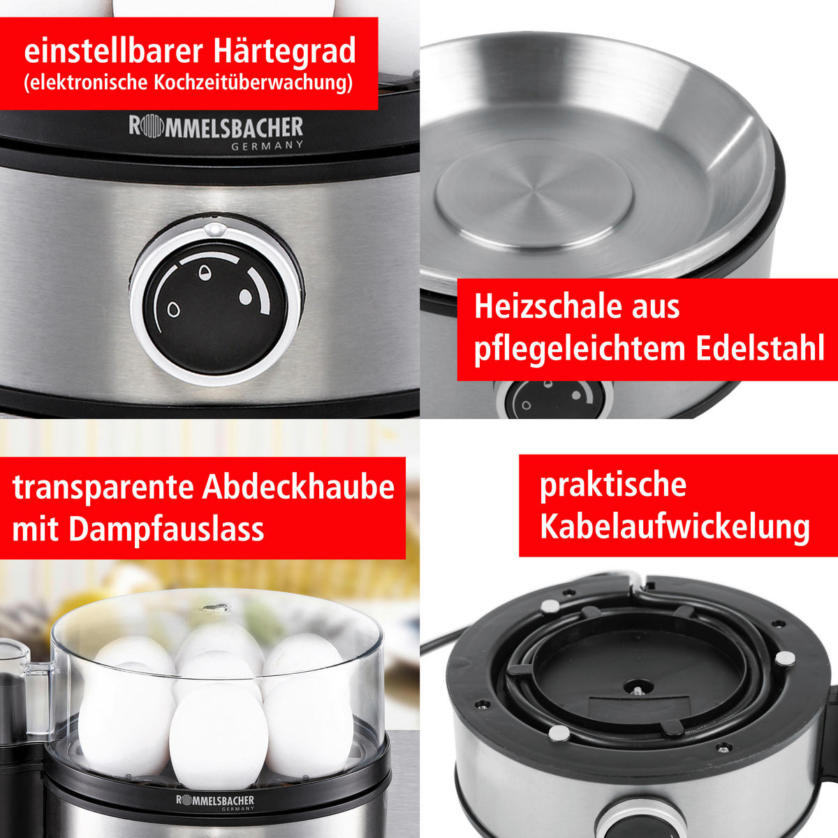 EIERKOCHER  - Schwarzchrom, Basics, Kunststoff (20.5/13.5/17.5cm) - Rommelsbacher