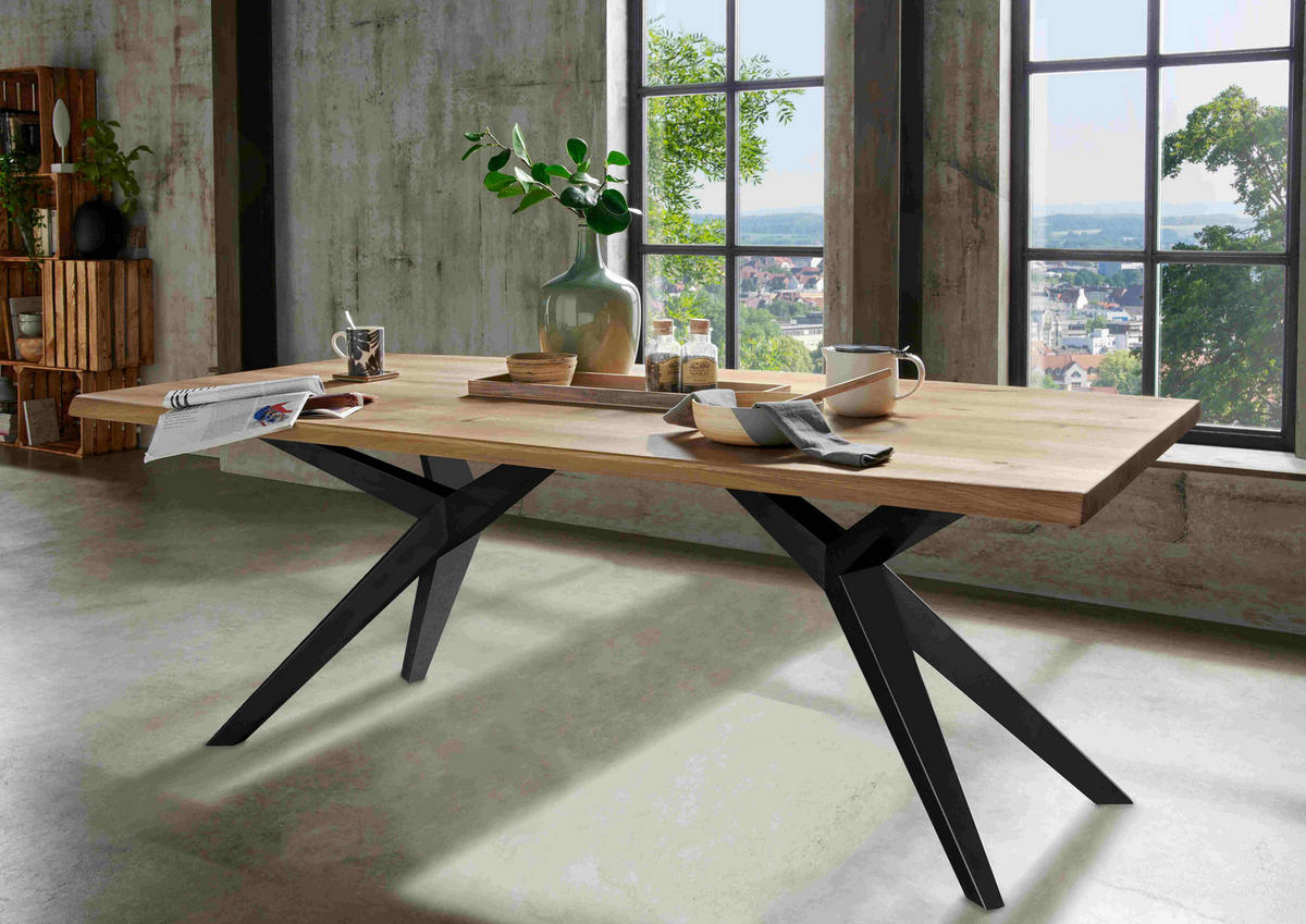 ESSTISCH in Holz 220/100/75 cm  - Wildeiche/Schwarz, LIFESTYLE, Holz/Metall (220/100/75cm) - Linea Natura