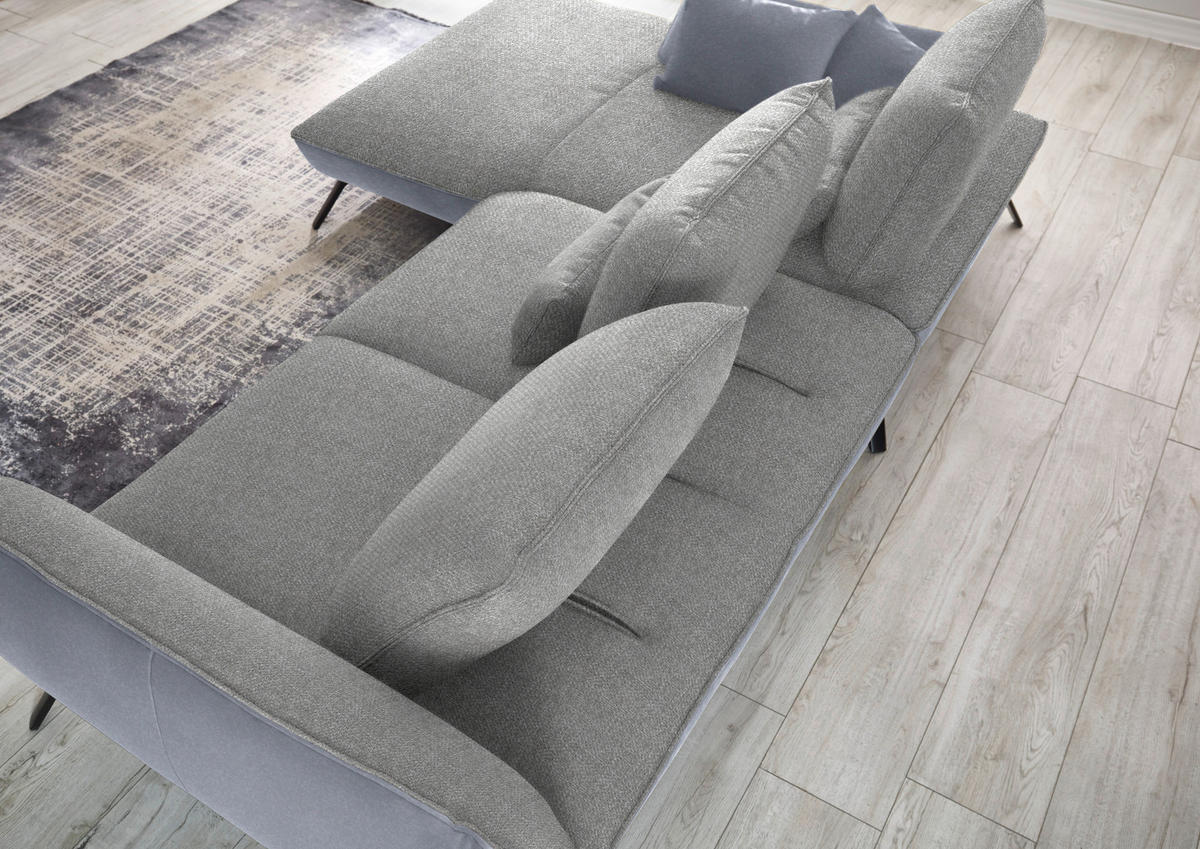 ECKSOFA in Flachgewebe Hellgrau  - Hellgrau/Schwarz, Design, Textil/Metall (191/301cm) - Moderano