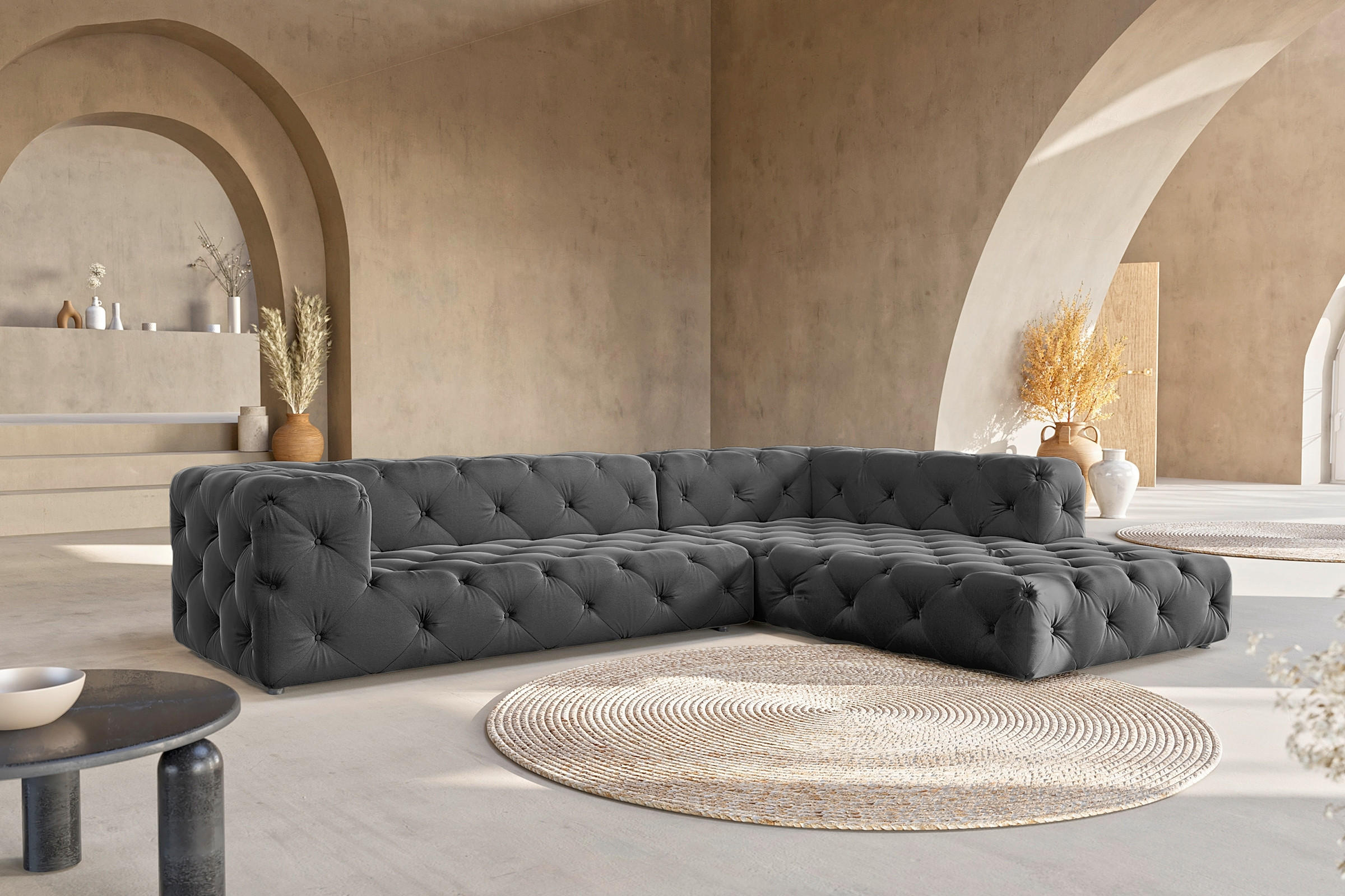 ECKSOFA Fresco in Samt Schwarz  325/228 cm  - Schwarz, Design, Kunststoff/Textil (325/228cm) - P & B