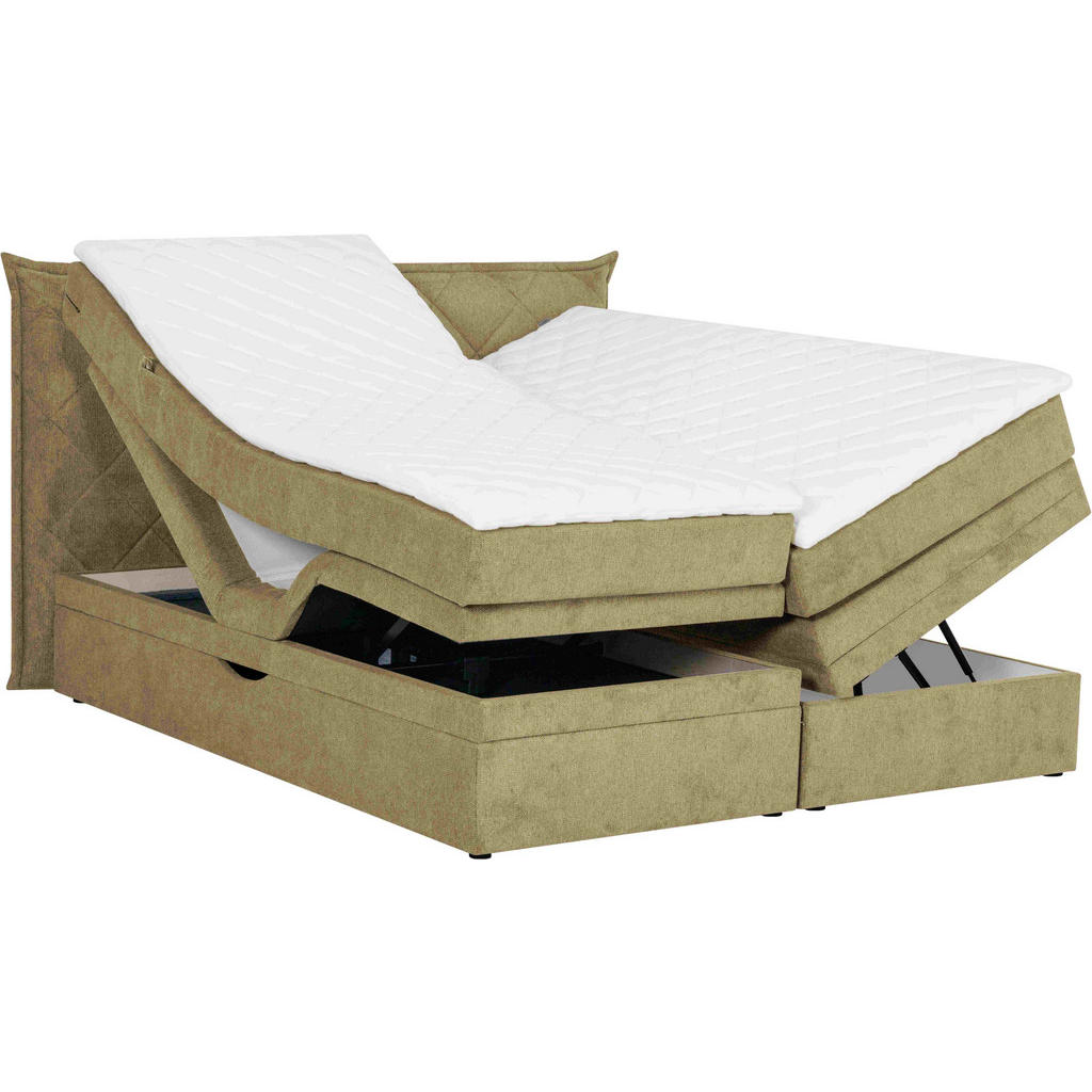 Thumbnail - Welnova Boxspringbett, Olivgrün, Textil, H4 + H5, 7-Zonen, Höhe ca. 17 cm, 160x200 cm, gepolstertes Kopfteil, in verschi...