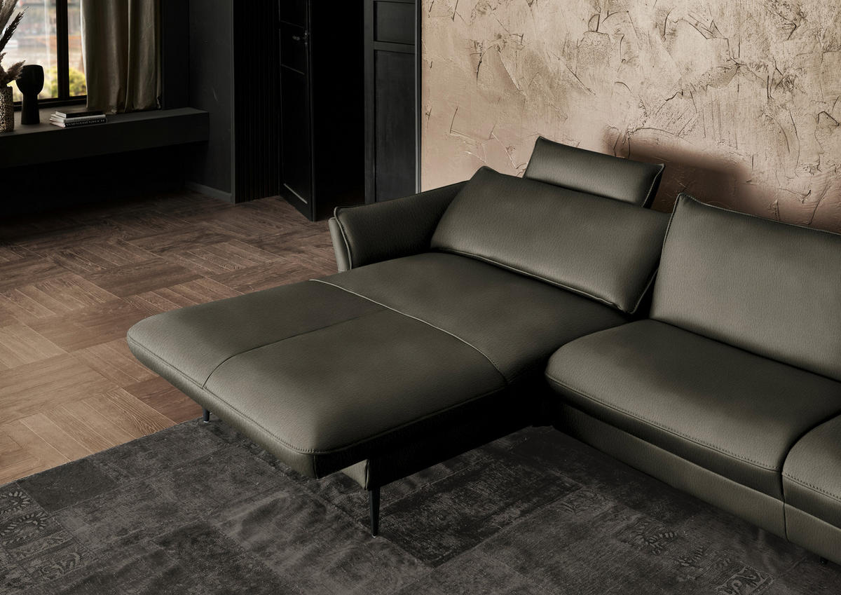 ECKSOFA  in Echtleder Graubraun  172/334 cm  - Graubraun/Schwarz, Design, Leder/Metall (172/334cm) - Hukla