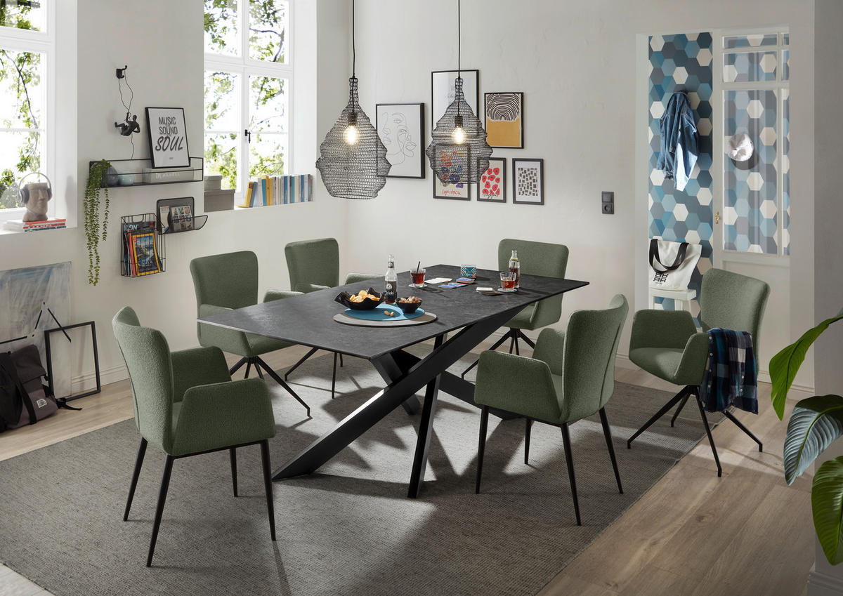 ESSTISCH in Metall, Glas, Keramik 200/100/75 cm  - Dunkelgrau/Schwarz, Design, Glas/Keramik (200/100/75cm) - SetOne by Musterring