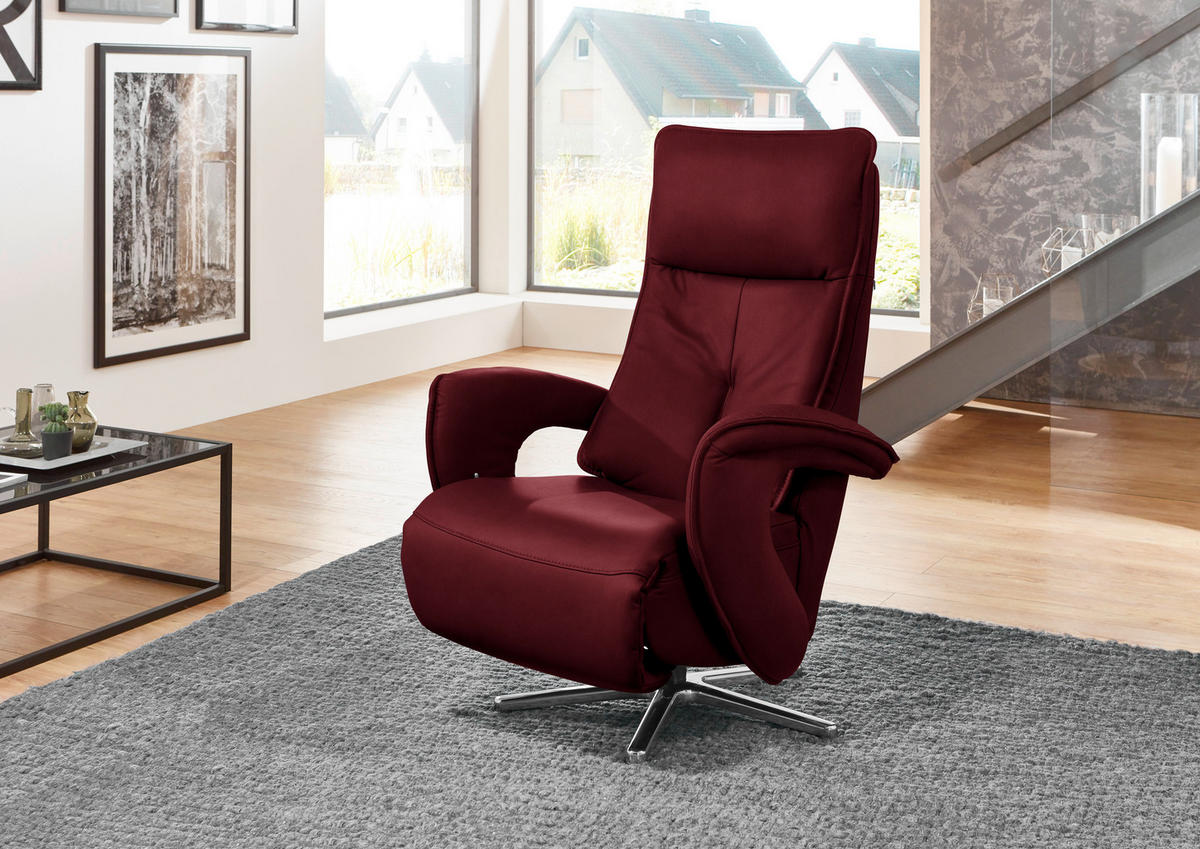 RELAXSESSEL in Leder Bordeaux  - Chromfarben/Bordeaux, Design, Leder/Metall (77/110/87cm) - Valdera