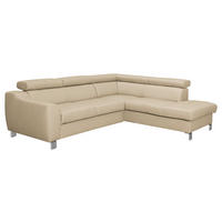 ECKSOFA Beige Echtleder Lederlook  - Chromfarben/Beige, Design, Leder/Textil (245/208cm) - Livetastic